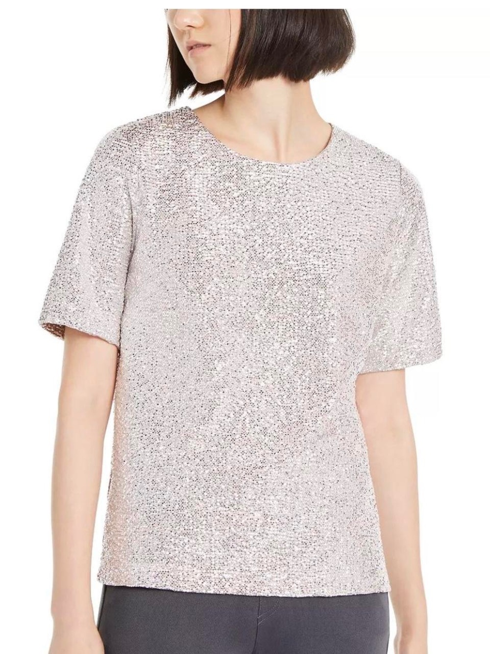 Sparkly Short-Sleeve Crewneck Top